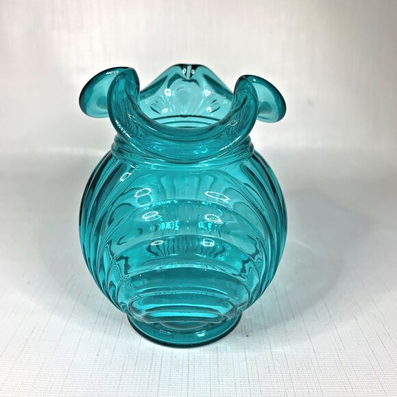 Fenton Arch Pattern Draped Vase Blue - Picture 3 of 7